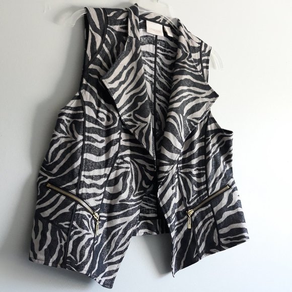 Chico's Medium Zebra Foiled Linen Blend Vest Black White Animal Print Festival - Picture 3 of 8